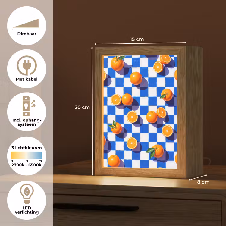 Tafellamp - Sinaasappel - Geruit - Eten - Sinaasappel - Geruit - Eten Light Box met kabel (Tafellamp) klein