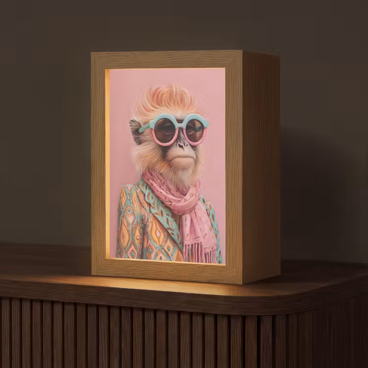 Sjaal - Aap - Zonnebril - Jasje Light Box met kabel (Tafellamp) klein -z3d_website