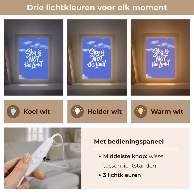 Sky is not the limit - Blauwe lucht - Wolken Light Box met kabel (Tafellamp) klein -USP_lichtkleurNL