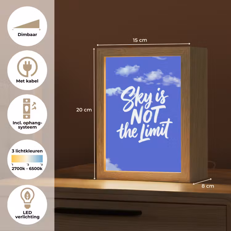 Sky is not the limit - Blauwe lucht - Wolken Light Box met kabel (Tafellamp) klein -USP_NL