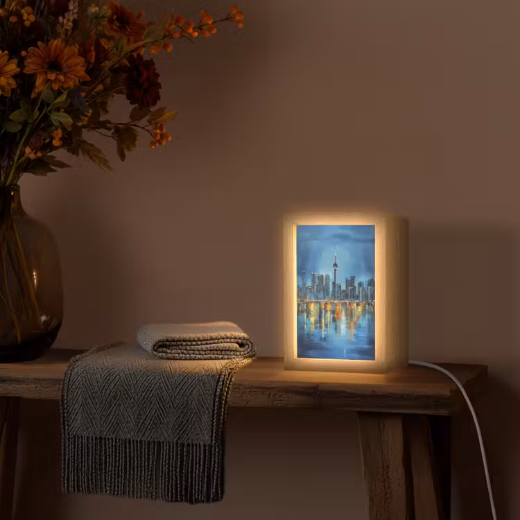 Skyline Toronto - Water - Stadslichten - Toren Light Box met kabel (Tafellamp) klein -sfeer4