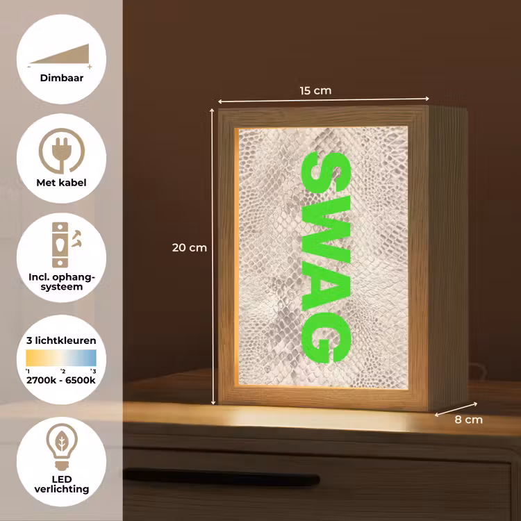 Slangenprint - SWAG - Neon - Groen Light Box met kabel (Tafellamp) klein -USP_NL