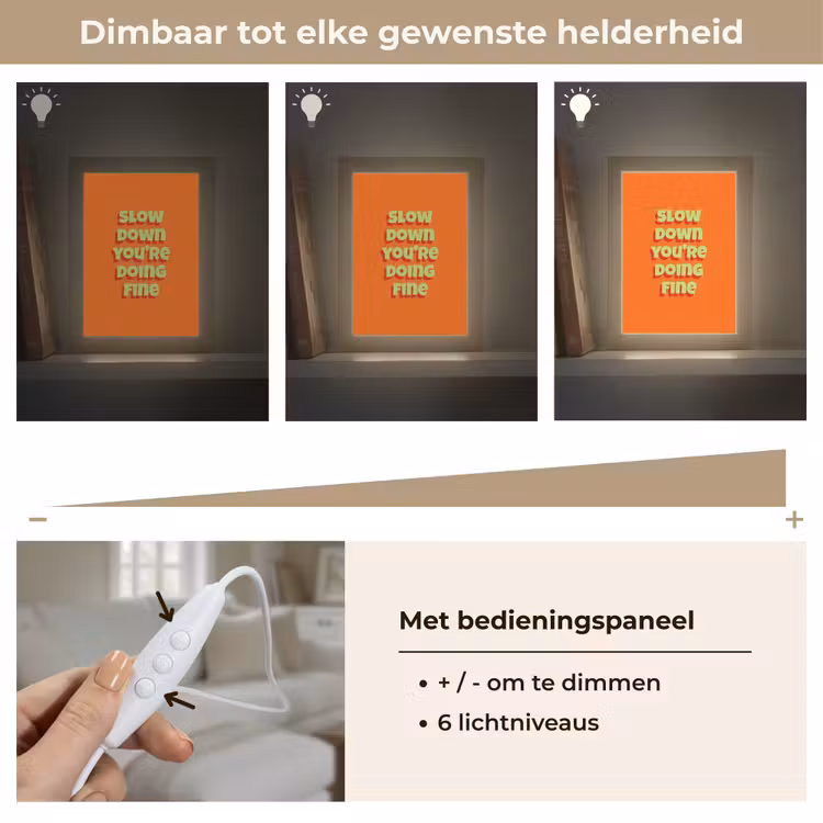Slow down you're doing fine - Oranje - Simple Light Box met kabel (Tafellamp) klein -USP_dimbaarNL