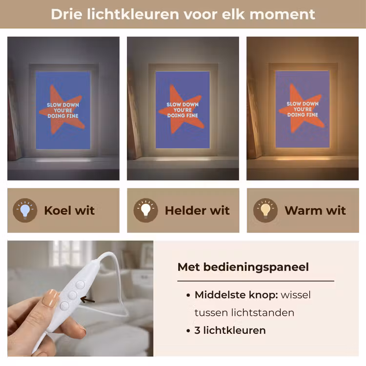 Slow down you're doing fine - Ster - Blauw Light Box met kabel (Tafellamp) klein -USP_lichtkleurNL