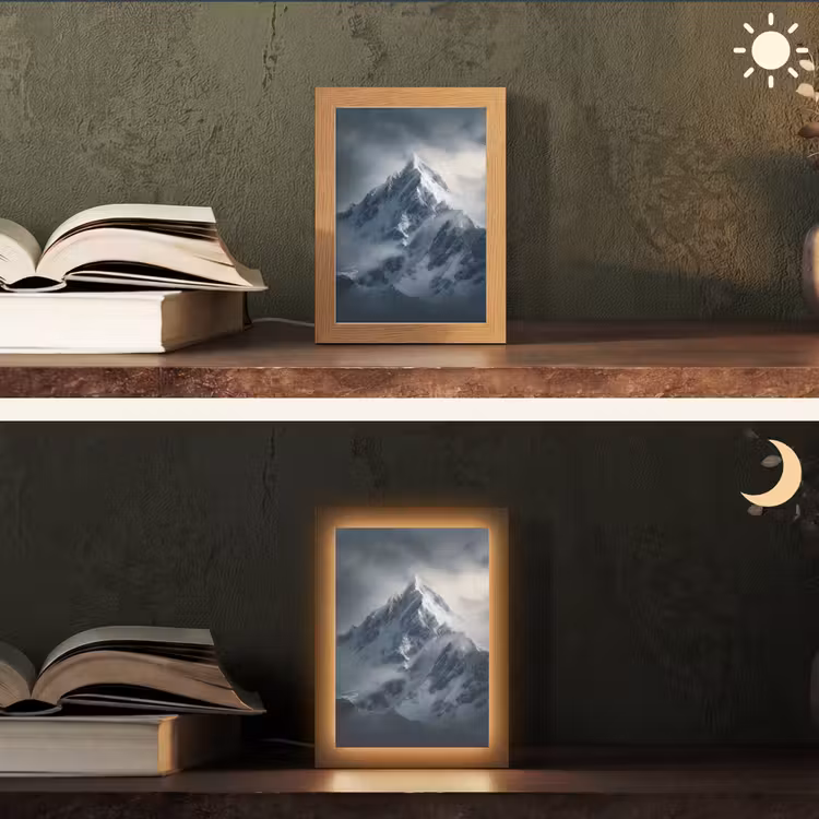 Sneeuw - Berg - Wolken Light Box met kabel (Tafellamp) klein -sfeer3