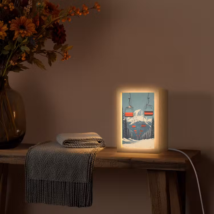 Sneeuw - Skilift - Rood - Bomen Light Box met kabel (Tafellamp) klein -sfeer4