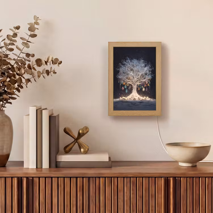 Sneeuwboom - Lichtjes - Wit - Kleurrijk Light Box met kabel (Tafellamp) klein -sfeer2