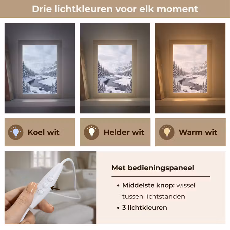Sneeuwlandschap - Bergen - Rivier - Winter Light Box met kabel (Tafellamp) klein -USP_lichtkleurNL