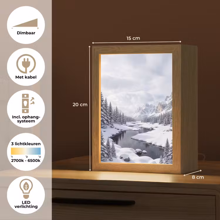 Sneeuwlandschap - Bergen - Rivier - Winter Light Box met kabel (Tafellamp) klein -USP_NL