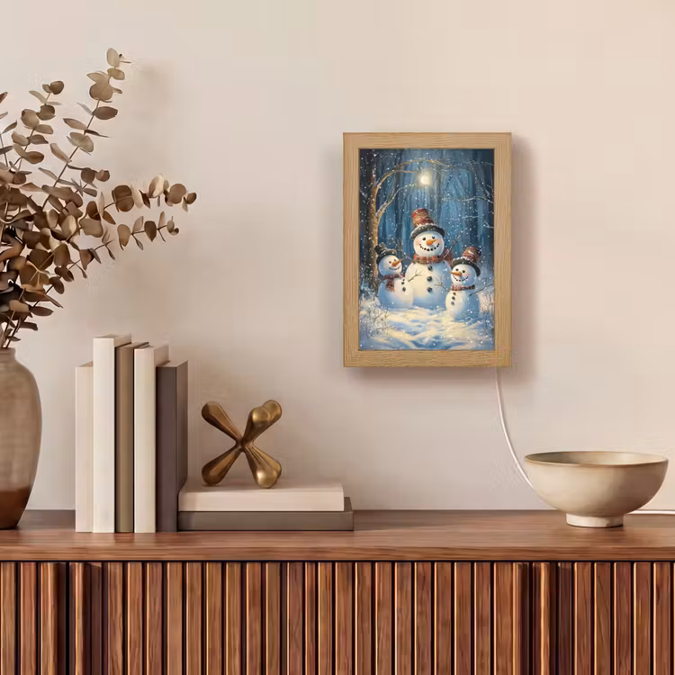 Sneeuwpop - Sneeuw - Winter - Bos Light Box met kabel (Tafellamp) klein -sfeer2