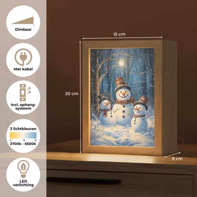 Sneeuwpop - Sneeuw - Winter - Bos Light Box met kabel (Tafellamp) klein -USP_NL