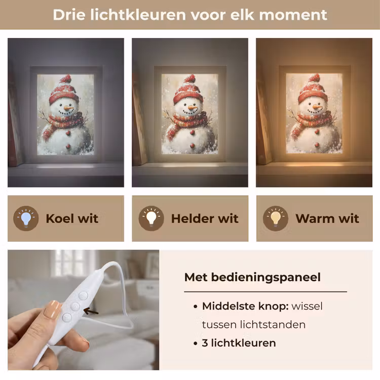 Sneeuwpop - Winter - Sneeuw - Beige Light Box met kabel (Tafellamp) klein -USP_lichtkleurNL