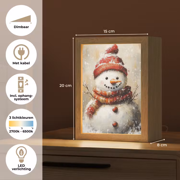 Sneeuwpop - Winter - Sneeuw - Beige Light Box met kabel (Tafellamp) klein -USP_NL