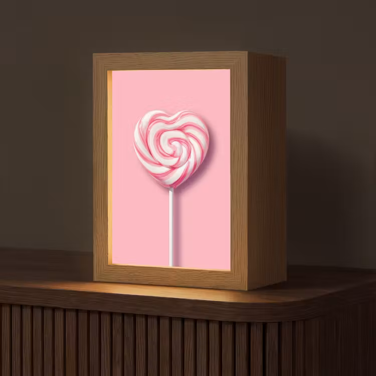 Snoep - Lolly - Hart- Roze Light Box met kabel (Tafellamp) klein -z3d_website