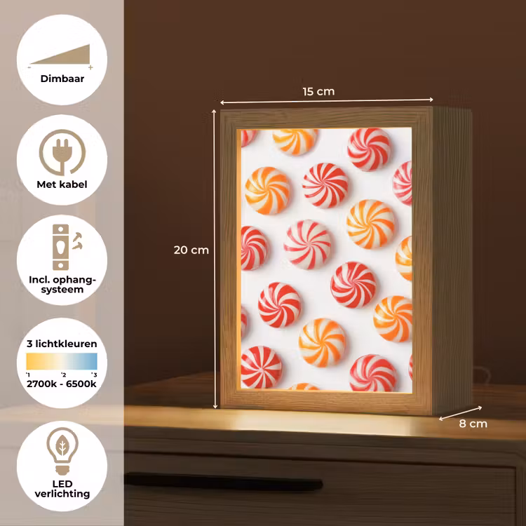 Snoep - Patroon - Rood - Oranje Light Box met kabel (Tafellamp) klein -USP_NL