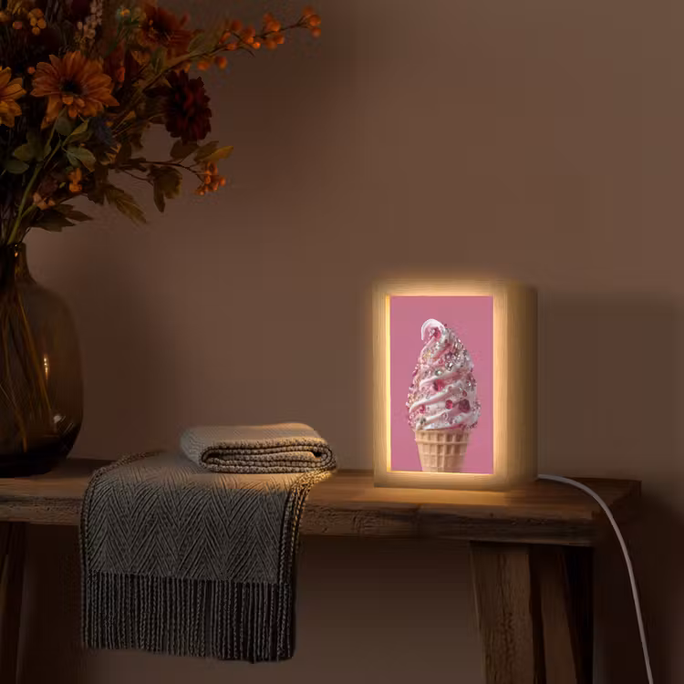 Softijs - Edelstenen - Roze - Hoorntje Light Box met kabel (Tafellamp) klein -sfeer4