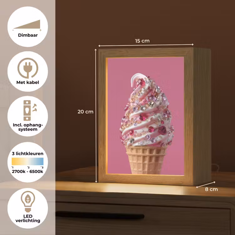 Softijs - Edelstenen - Roze - Hoorntje Light Box met kabel (Tafellamp) klein -USP_NL