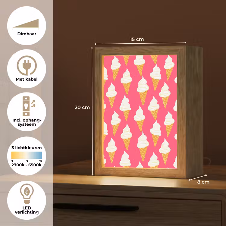 Softijs - Horentje - Roze Light Box met kabel (Tafellamp) klein 925 -USP_NL
