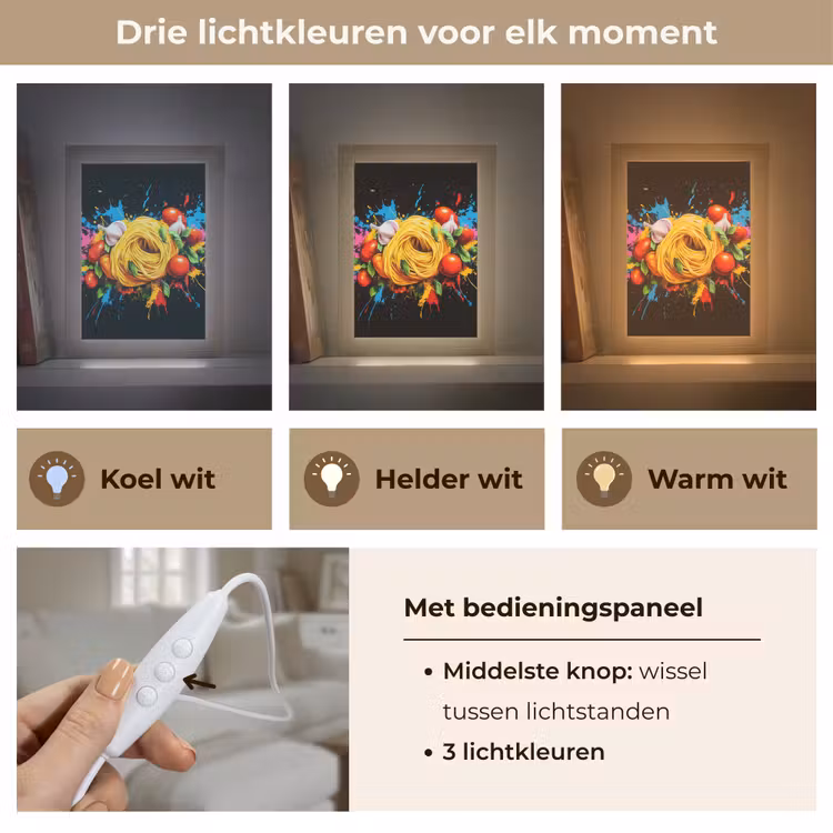 Spaghetti - Graffiti - Verf - Kleurrijk - Eten - Modern Light Box met kabel (Tafellamp) klein -USP_lichtkleurNL