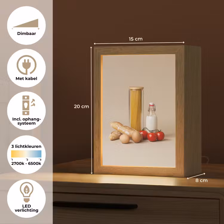 Spaghetti - Melk - Tomaten - Eieren - Brood Light Box met kabel (Tafellamp) klein -USP_NL