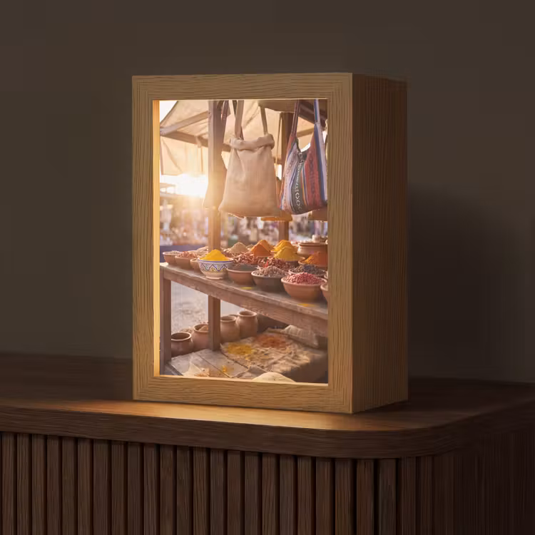 Tafellamp - Specerijen - Markt - Kleurrijk - Specerijen - Markt - Kleurrijk Light Box met kabel (Tafellamp) klein