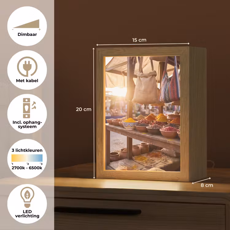 Tafellamp - Specerijen - Markt - Kleurrijk - Specerijen - Markt - Kleurrijk Light Box met kabel (Tafellamp) klein