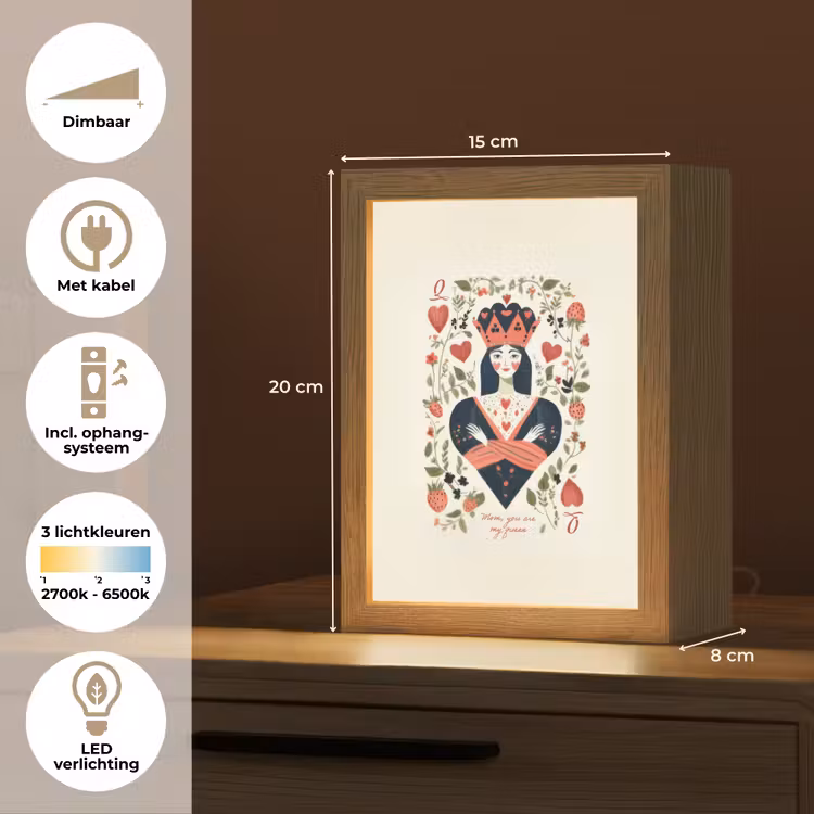 Speelkaart - Hartenkoningin - Bloemen - Hartjes Light Box met kabel (Tafellamp) klein -USP_NL