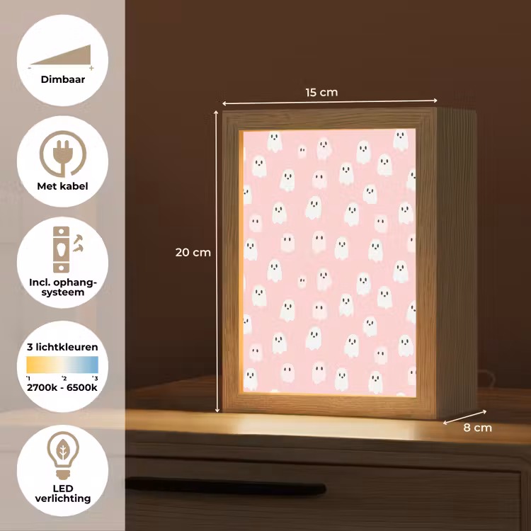 Spookjes - Patroon - Roze Light Box met kabel (Tafellamp) klein 925 -USP_NL