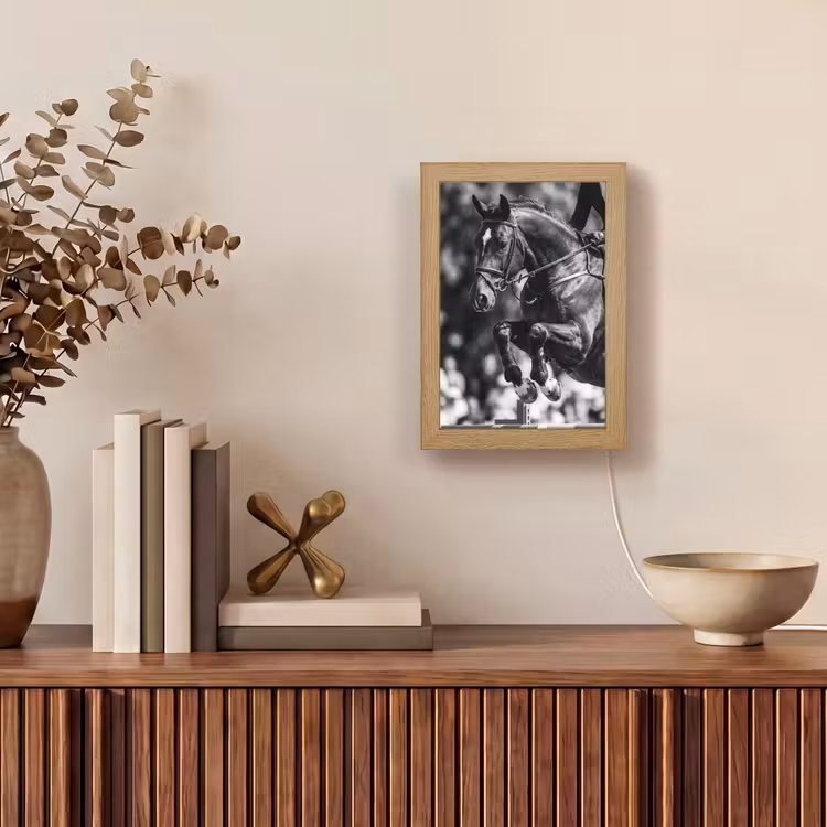 Springen - Paard - Zwart - Wit Light Box met kabel (Tafellamp) klein -sfeer2