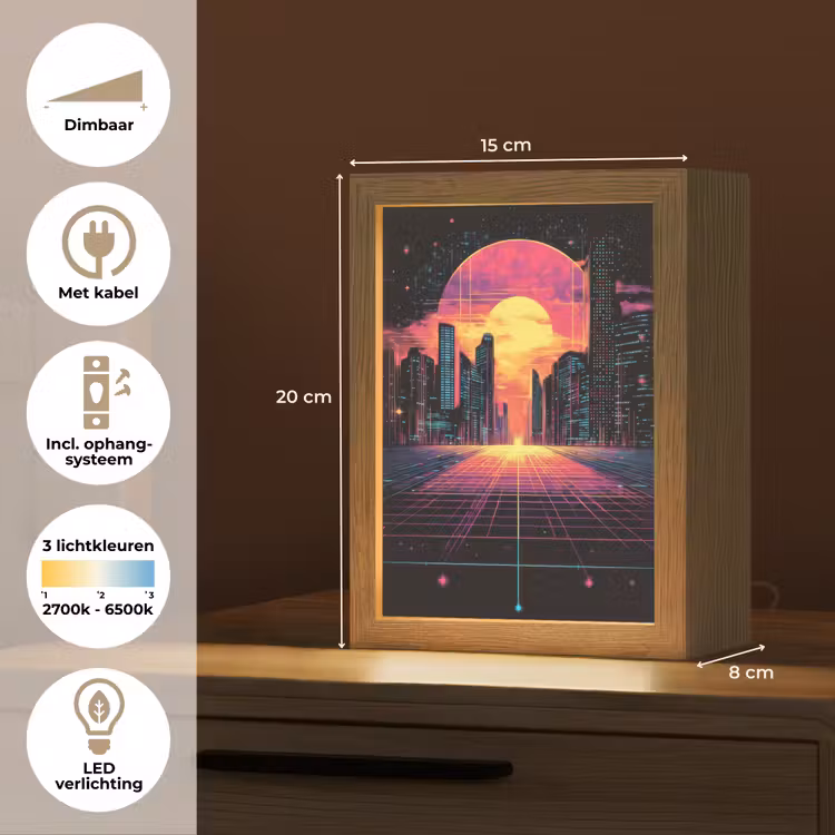 Stad - Gebouwen - Zon - Geel Light Box met kabel (Tafellamp) klein -USP_NL