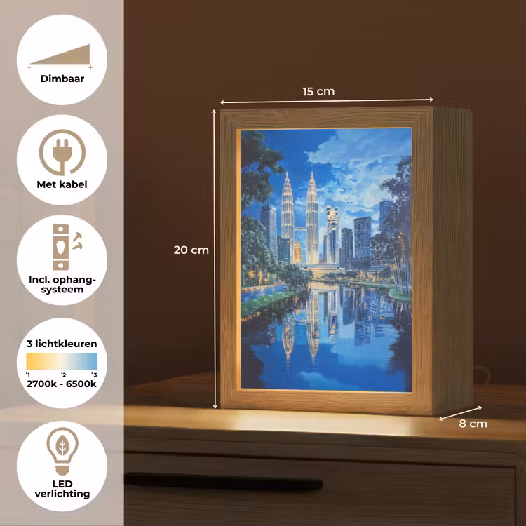 Stad Kuala Lumpur - Skyline - Wolkenkrabbers - Water Light Box met kabel (Tafellamp) klein -USP_NL