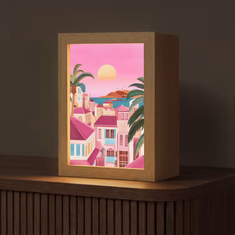 Stad - Roze - Palmbomen Light Box met kabel (Tafellamp) klein -z3d_website