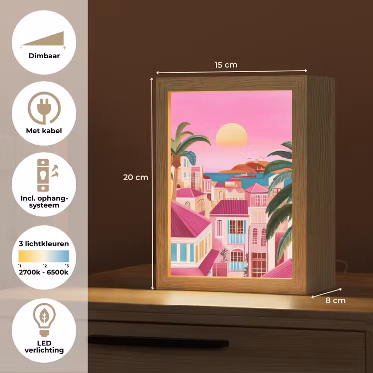 Stad - Roze - Palmbomen Light Box met kabel (Tafellamp) klein -USP_NL