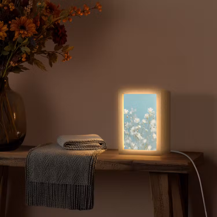 Stengels - Bloemen - Lucht - Wit Light Box met kabel (Tafellamp) klein -sfeer4
