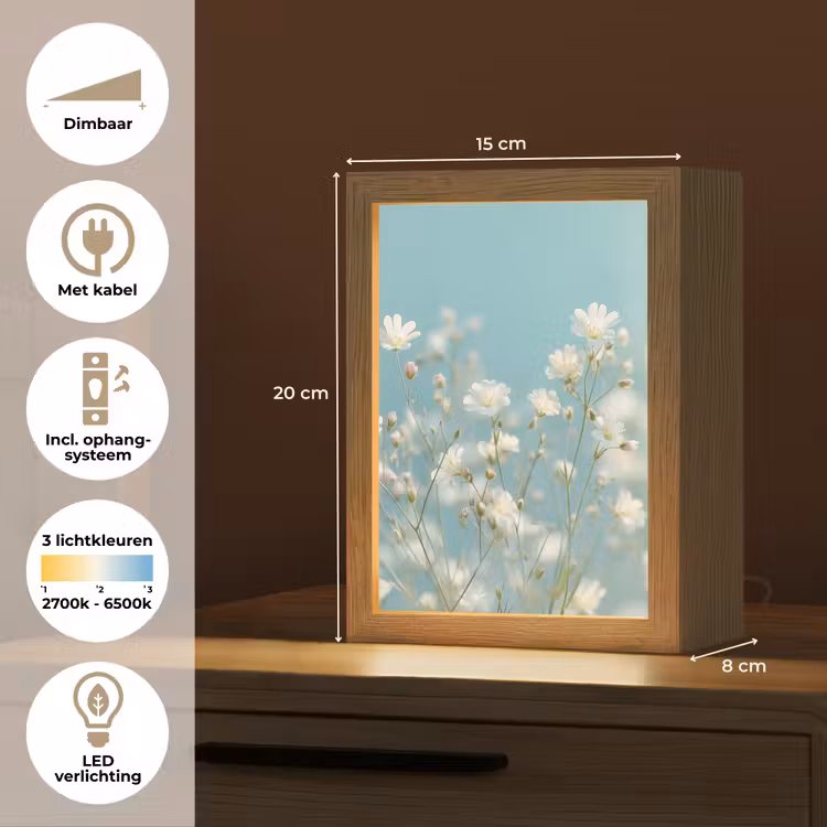 Stengels - Bloemen - Lucht - Wit Light Box met kabel (Tafellamp) klein -USP_NL