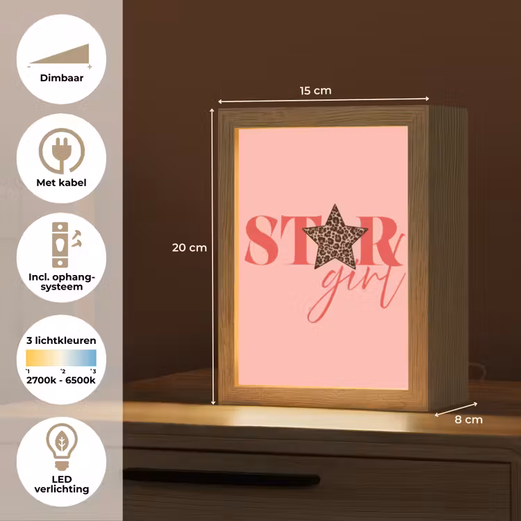 Star girl - Roze - Panter - Ster Light Box met kabel (Tafellamp) klein -USP_NL