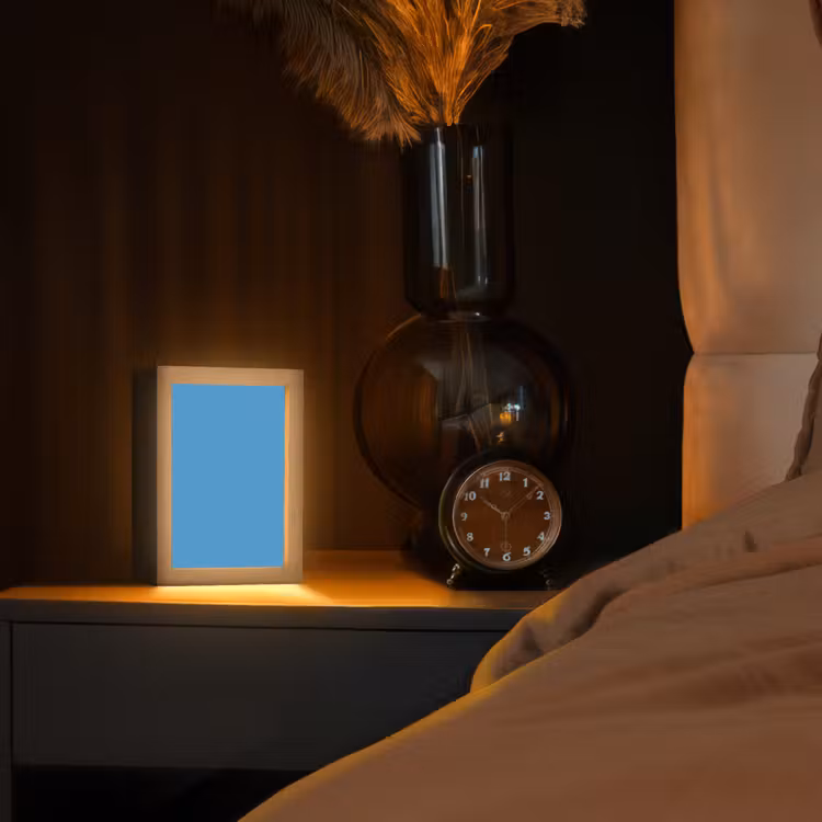 Steel - Blue - Blauw Light Box met kabel (Tafellamp) klein 925 -sfeer1