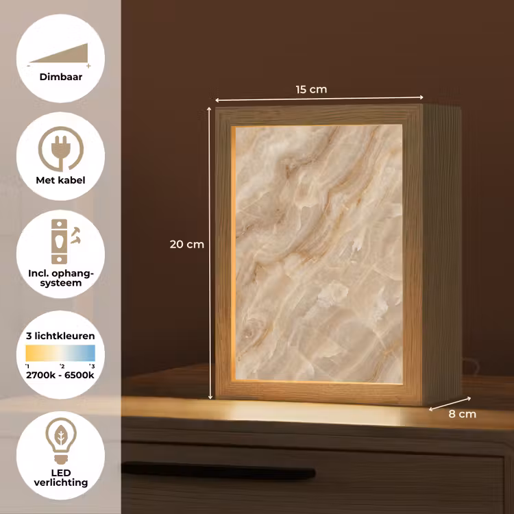 Steen - Ader - Natuur - Modern - Beige Light Box met kabel (Tafellamp) klein -USP_NL