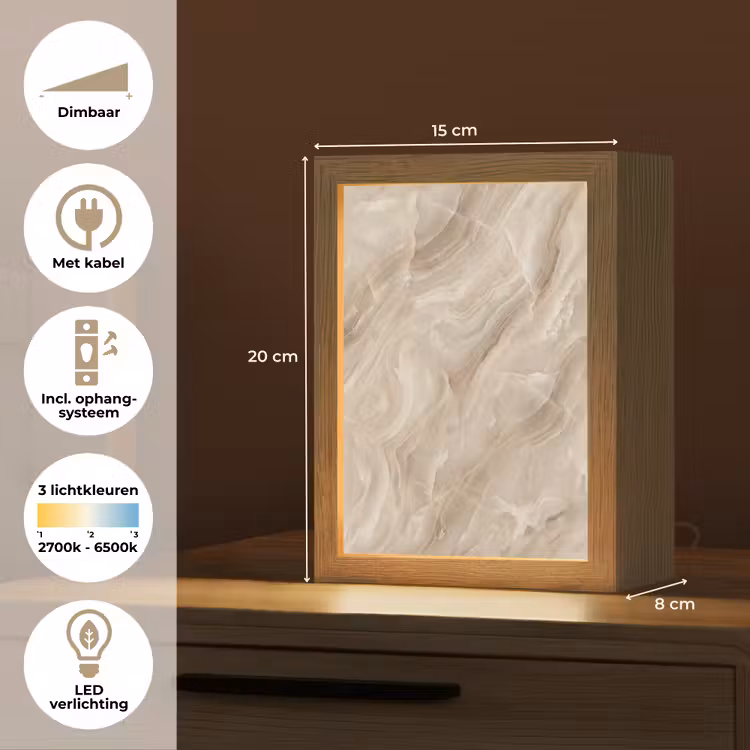 Steen - Golvend - Abstract - Beige Light Box met kabel (Tafellamp) klein -USP_NL