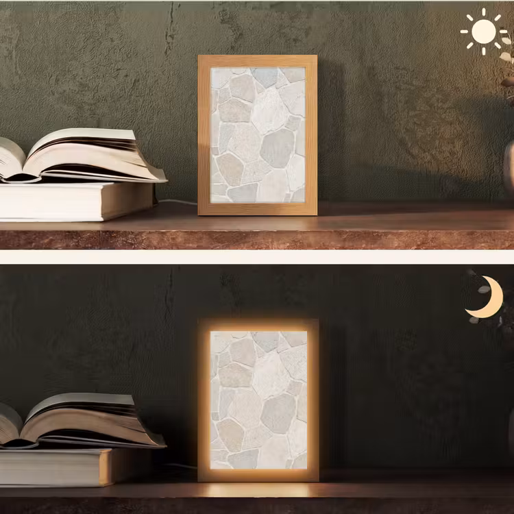 Steen - Patroon - Textuur - Beige Light Box met kabel (Tafellamp) klein -sfeer3