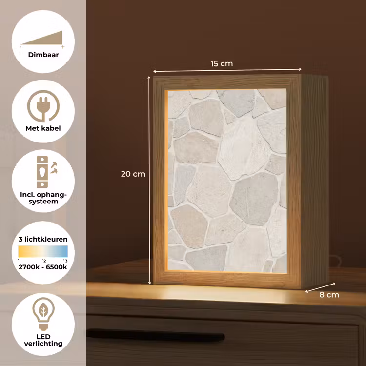 Steen - Patroon - Textuur - Beige Light Box met kabel (Tafellamp) klein -USP_NL