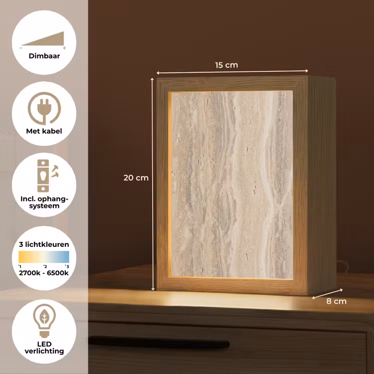 Steen - Patroon - Textuur - Natuurlijk - Beige Light Box met kabel (Tafellamp) klein -USP_NL