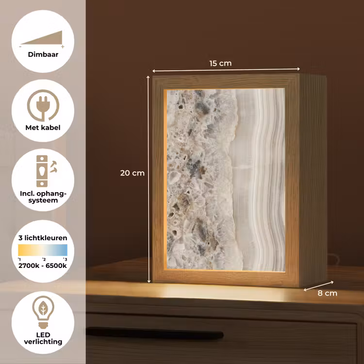 Steen - Textuur - Abstract - Beige - Wit Light Box met kabel (Tafellamp) klein -USP_NL