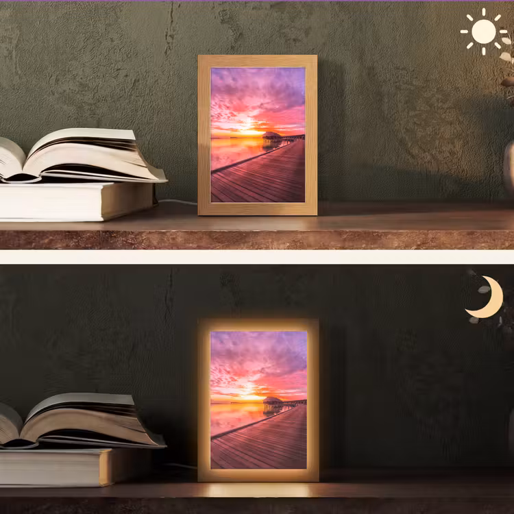 Steiger - Water - Zon - Roze - Horizon Light Box met kabel (Tafellamp) klein -sfeer3