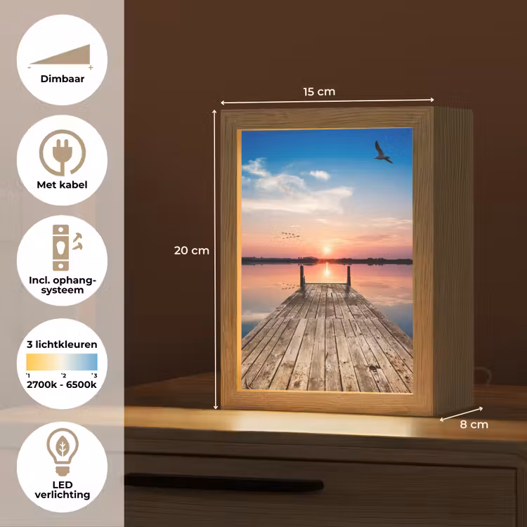 Steiger - Water - Zonsondergang - Roze - Horizon Light Box met kabel (Tafellamp) klein -USP_NL