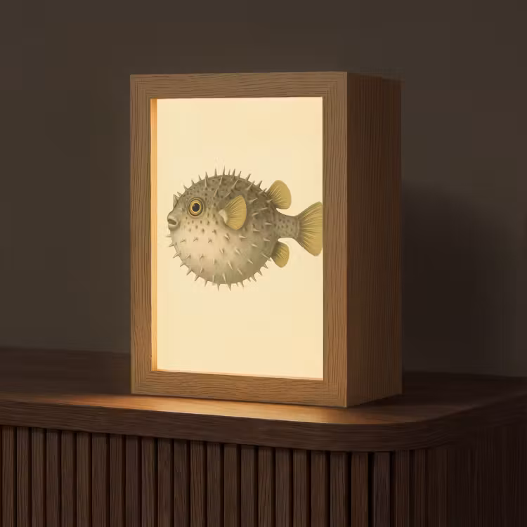 Stekels - Vis - Opgeblazen - Bruin Light Box met kabel (Tafellamp) klein -z3d_website