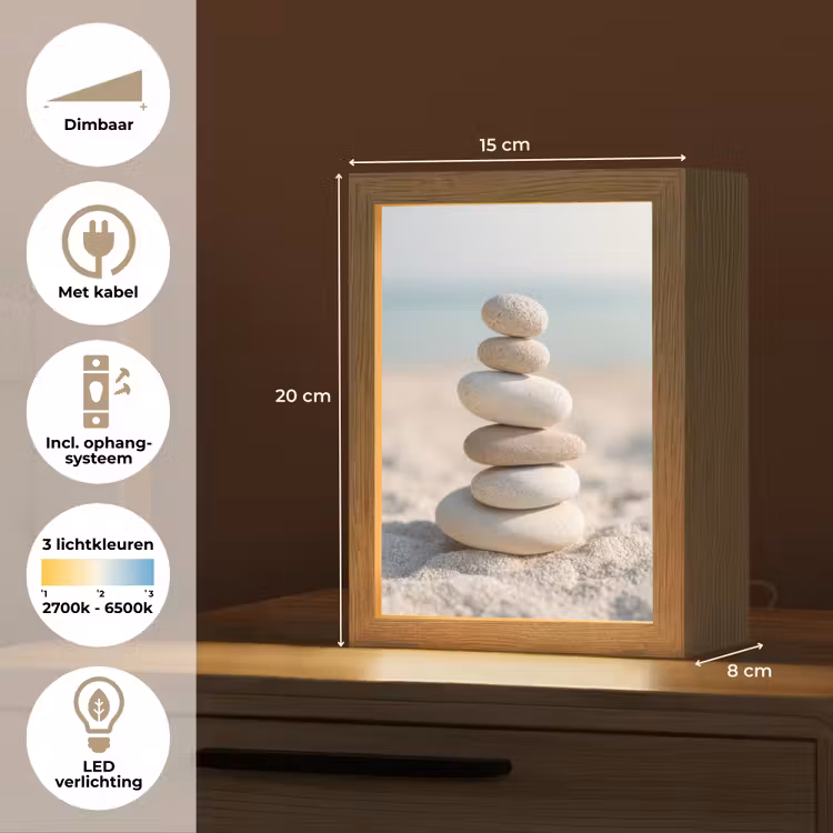 Stenen - Stapel - Zand - Zee Light Box met kabel (Tafellamp) klein -USP_NL