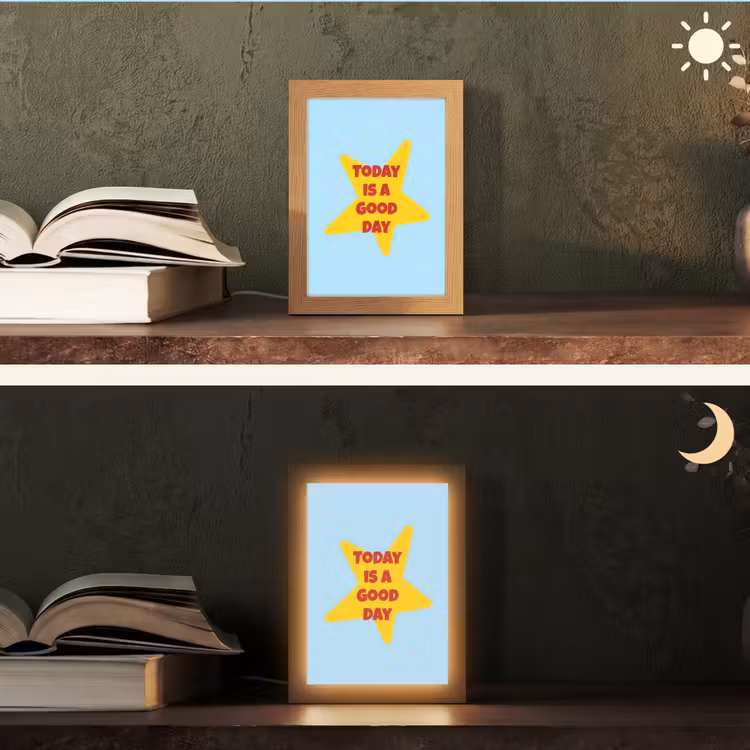 Ster - Today is a good day - Blauw Light Box met kabel (Tafellamp) klein -sfeer3