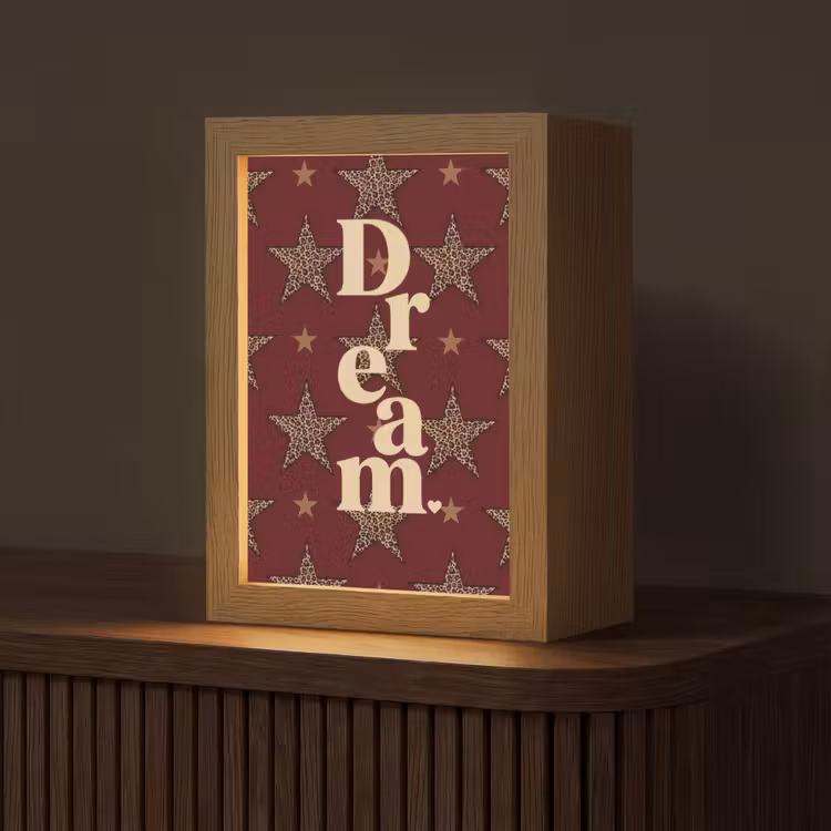 Sterren - Luipaardprint - Dream - Bordeaux Light Box met kabel (Tafellamp) klein -z3d_website
