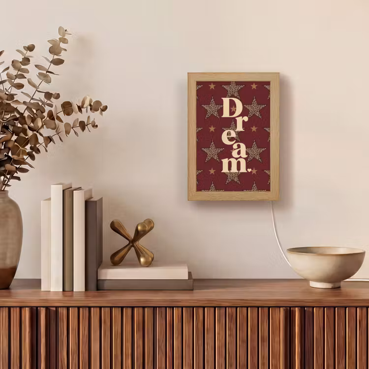 Sterren - Luipaardprint - Dream - Bordeaux Light Box met kabel (Tafellamp) klein -sfeer2